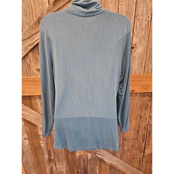 Soft surroundings mock turtle neck long sleeve blue medium pullover soft stretch - Picture 2 of 7